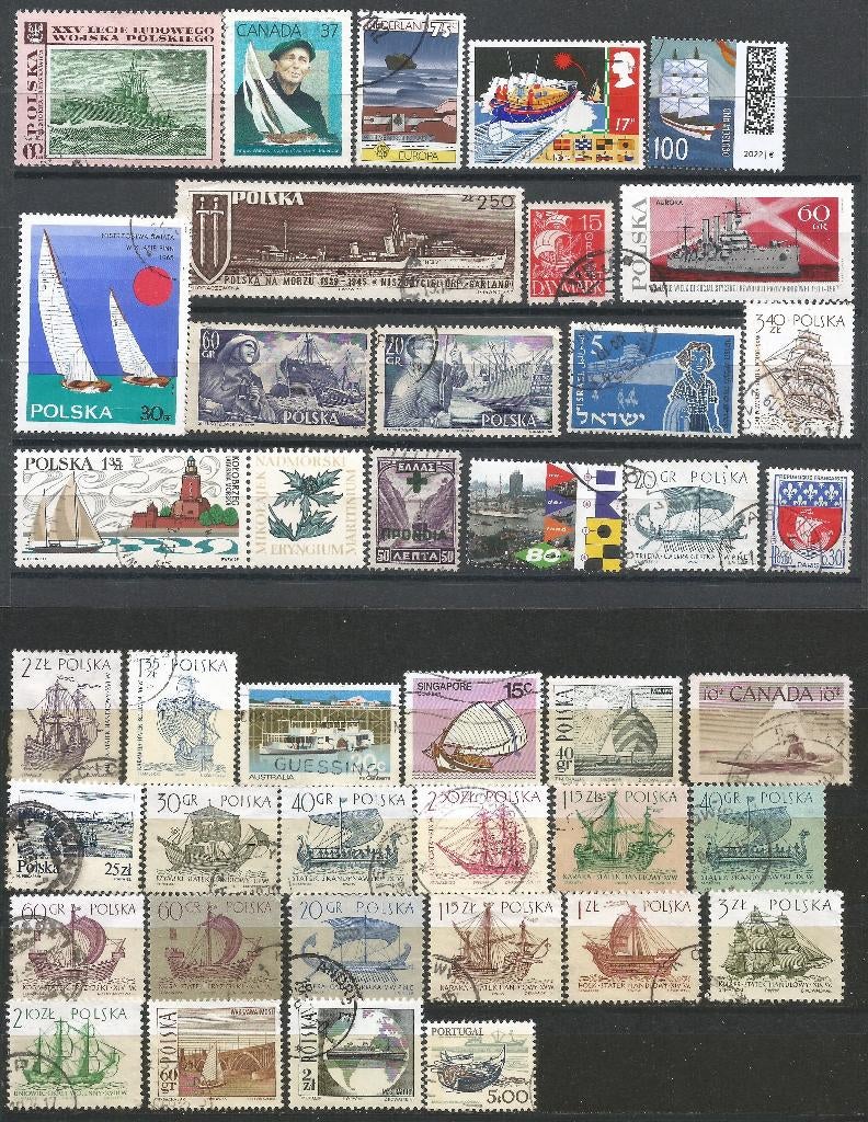 40 Postzegels met schepen & boten, Verzenden, Gestempeld, Overige thema's