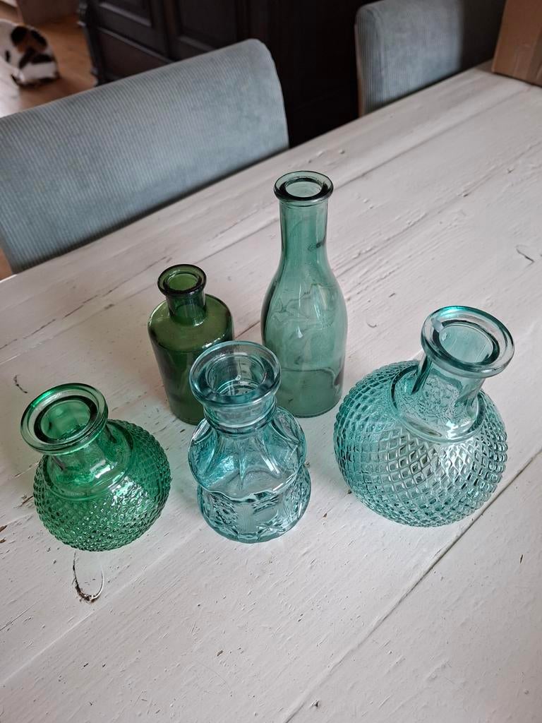 Leuke groen/blauwe vaasjes, Ophalen of Verzenden