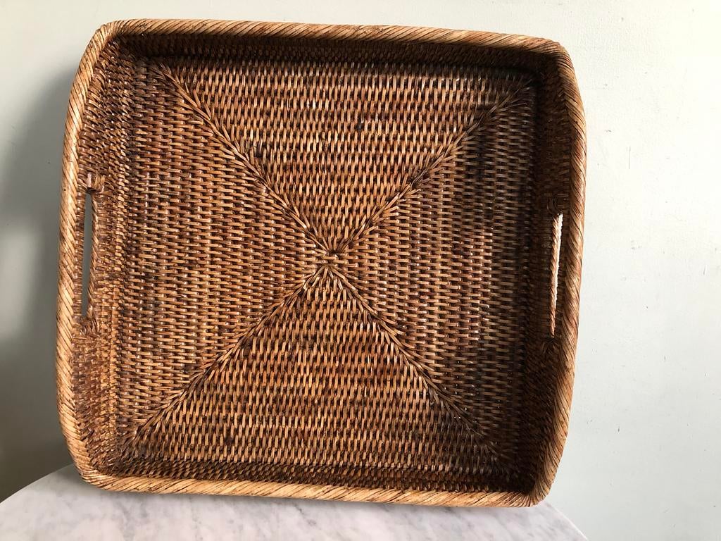 Rattan rotan dienblad Birmariet Myanmar 34.5x34.5 cm z.g.a.n, Ophalen of Verzenden, Zo goed als nieuw, Vierkant, Overige materialen