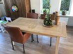 Tafel eiken white wash  190-90 cm en 4 lerenstoelen, Ophalen, 150 tot 200 cm, Zo goed als nieuw, 150 tot 200 cm
