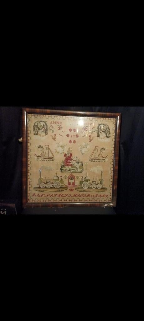 Merklap  vintage, victoriaans, groot borduurwerk uit 1875., Antiek en Kunst, Ophalen of Verzenden, Rechthoekig