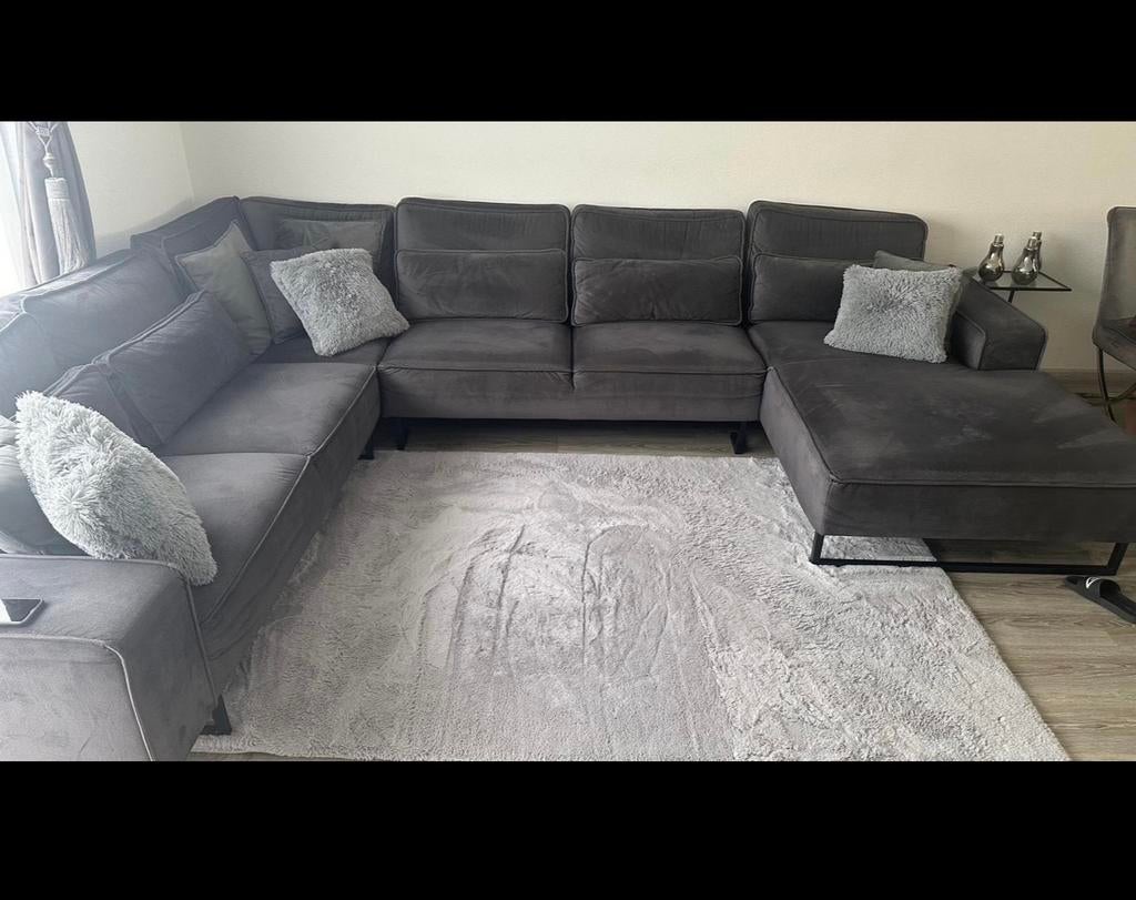 COMPLEET XXL Hoekbank+salon+eettafel+stoelen+lampen+vitrage, Huis en Inrichting, Gebruikt, Ophalen of Verzenden, Vijf, Zes of meer stoelen
