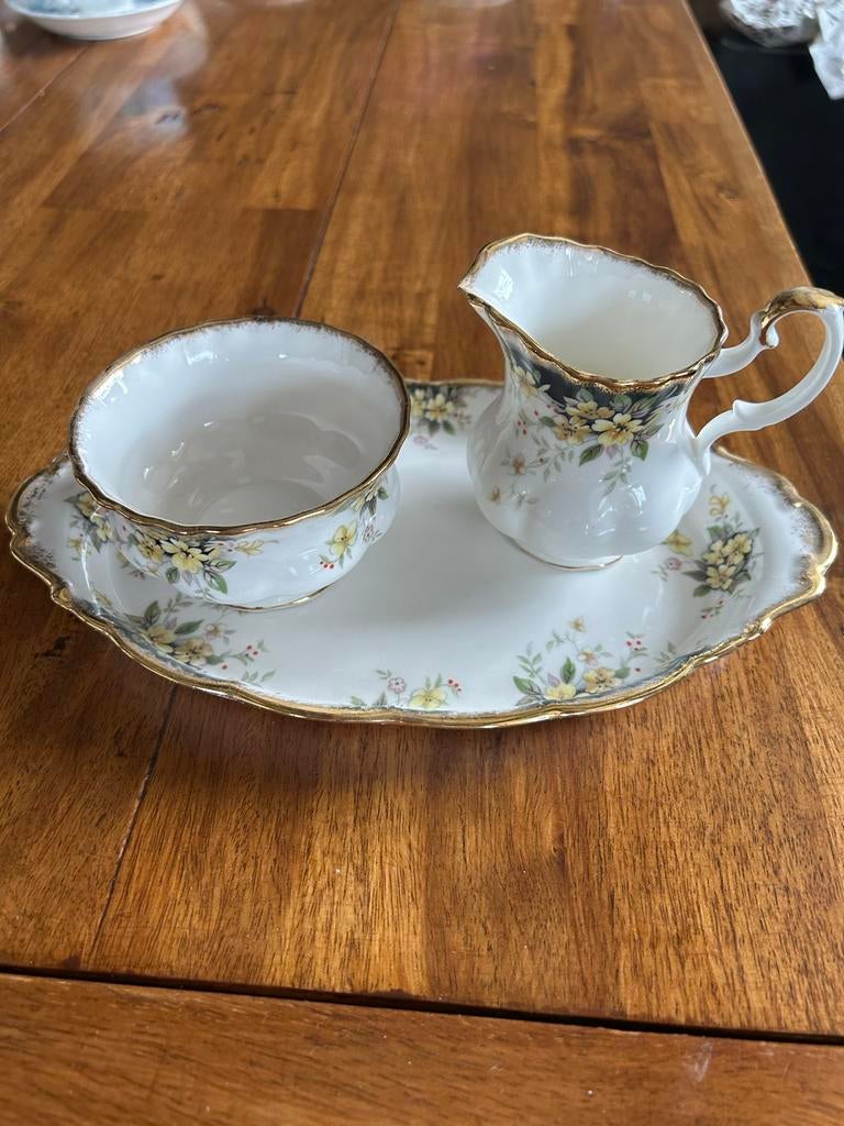 Royal Albert Melkkan, suikerpot en serveerschaaltje, Ophalen of Verzenden