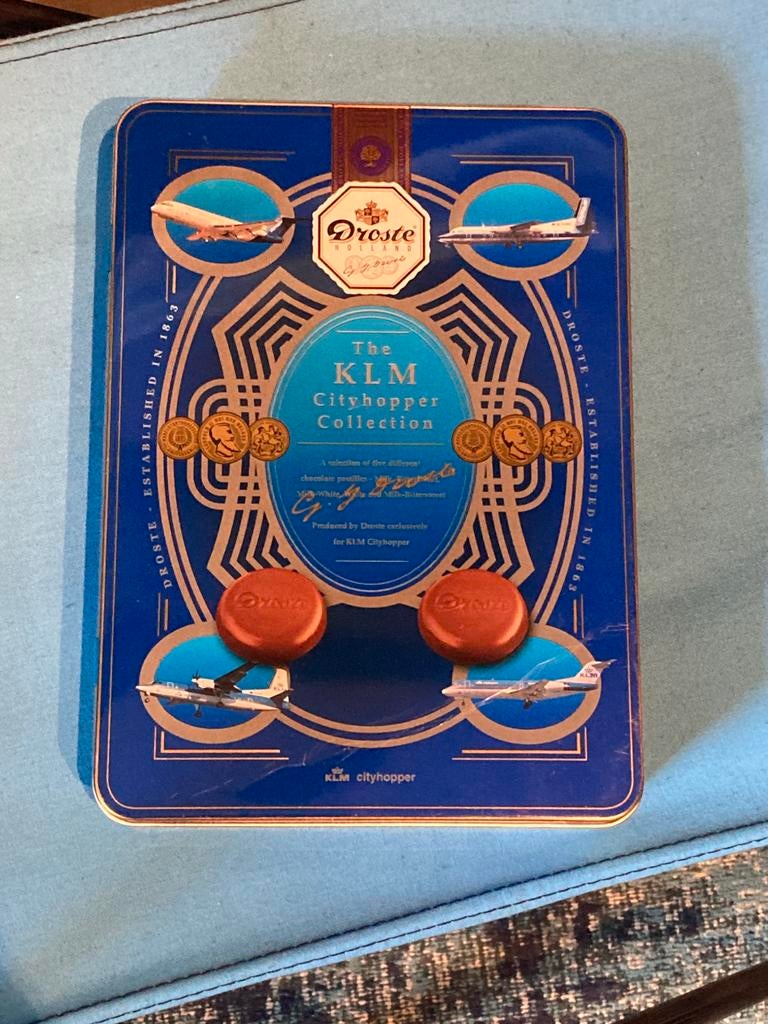 KLM Cityhopper Droste Chocolade Blik, Ophalen of Verzenden, Gebruikt, Overige typen