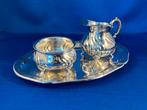 3-delig verzilverd roomstel met gravering Dorcent, Antiek en Kunst, Ophalen of Verzenden, Zilver