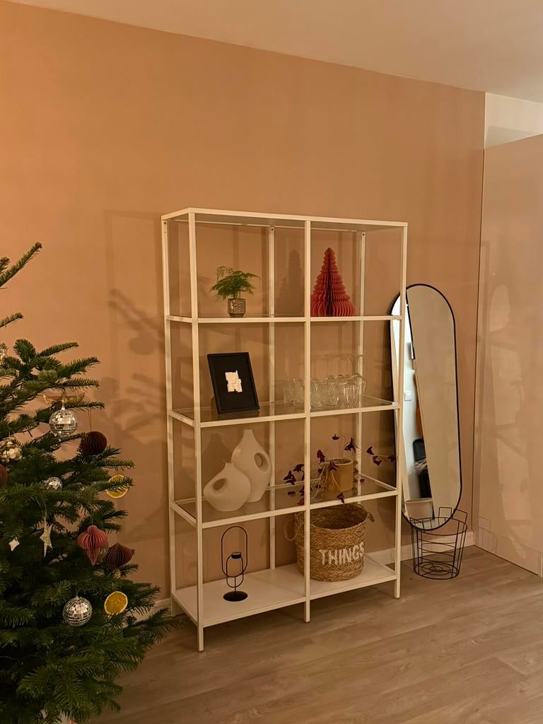 IKEA VITTSJÖ stelling kast met glas, wit - 100x36x175cm, Huis en Inrichting, Ophalen, Gebruikt