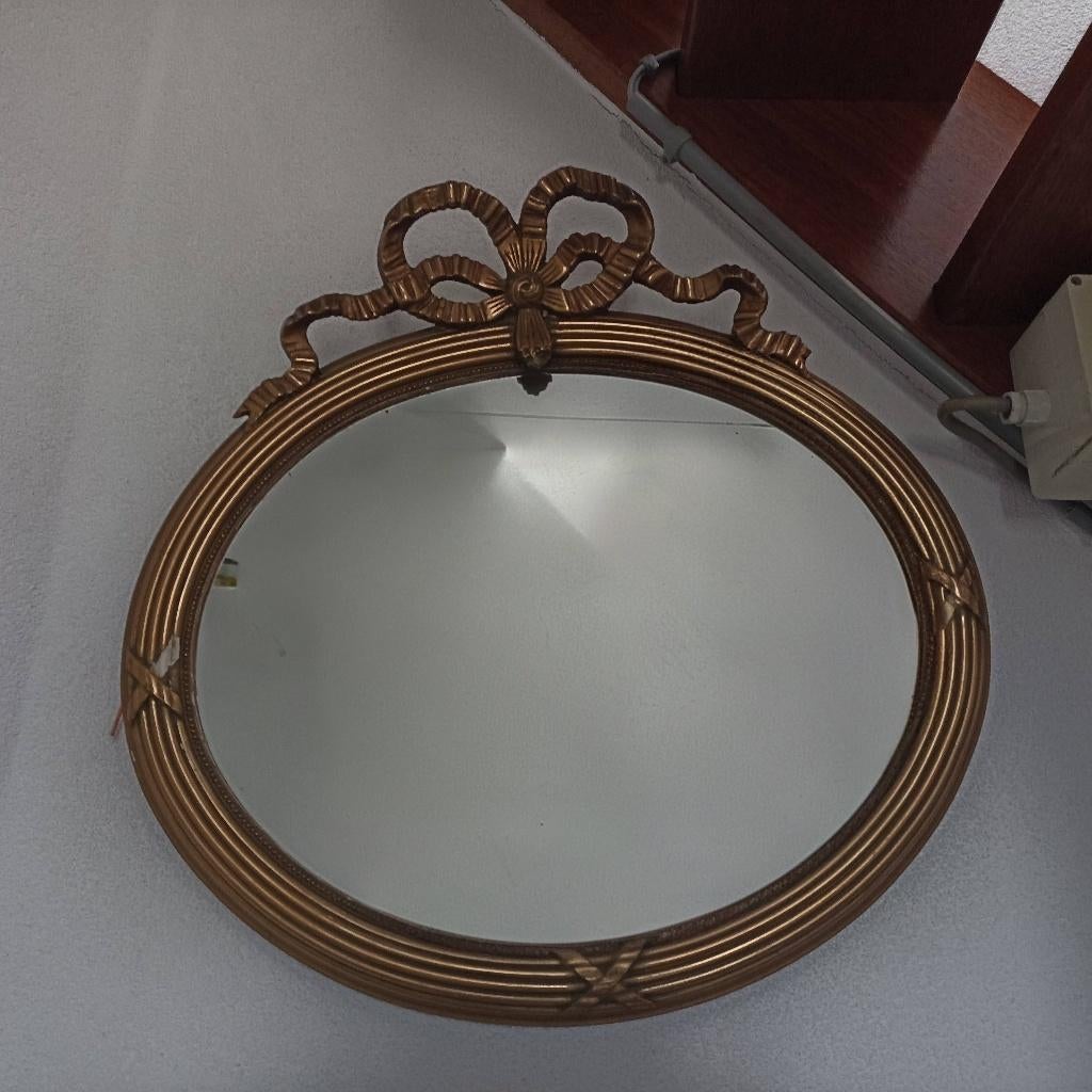 Ovale spiegel met strik in Lodewijk XVI-stijl, Ophalen, Ovaal, 50 tot 100 cm, Minder dan 100 cm