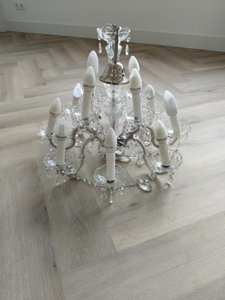 Elegante Kristallen Kroonluchter - 12-lichts, Ophalen, Zo goed als nieuw, Glas, Klassiek, Elegant