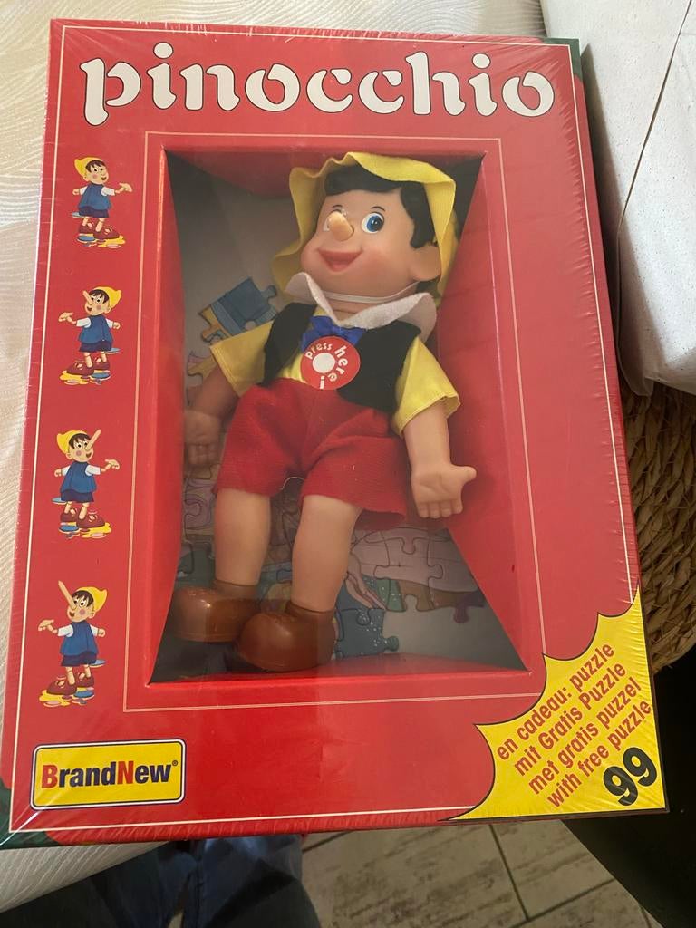 Pinokkio speelgoed pop jaren '70 met verpakking, Kinderen en Baby's, Speelgoed | Poppen, Ophalen, Zo goed als nieuw, Overige typen