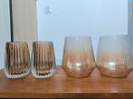 Set van 4 vazen/windlichten van rookglas, Ophalen, Gebruikt, Overige kleuren, Glas