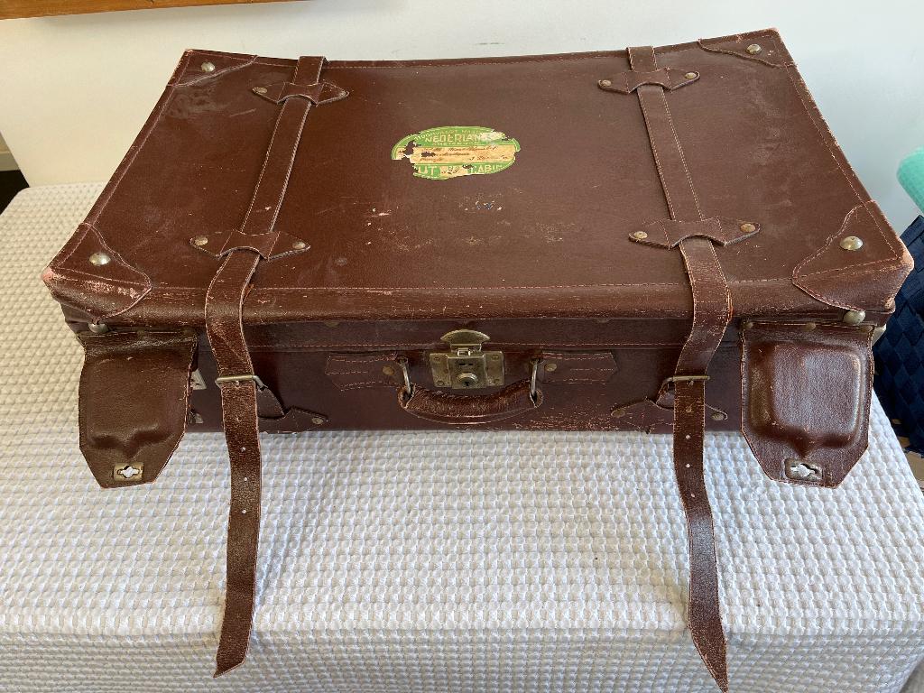 Vintage reiskoffer (6), Sieraden, Tassen en Uiterlijk, Koffers, Gebruikt, 45 tot 55 cm, Slot, Leer