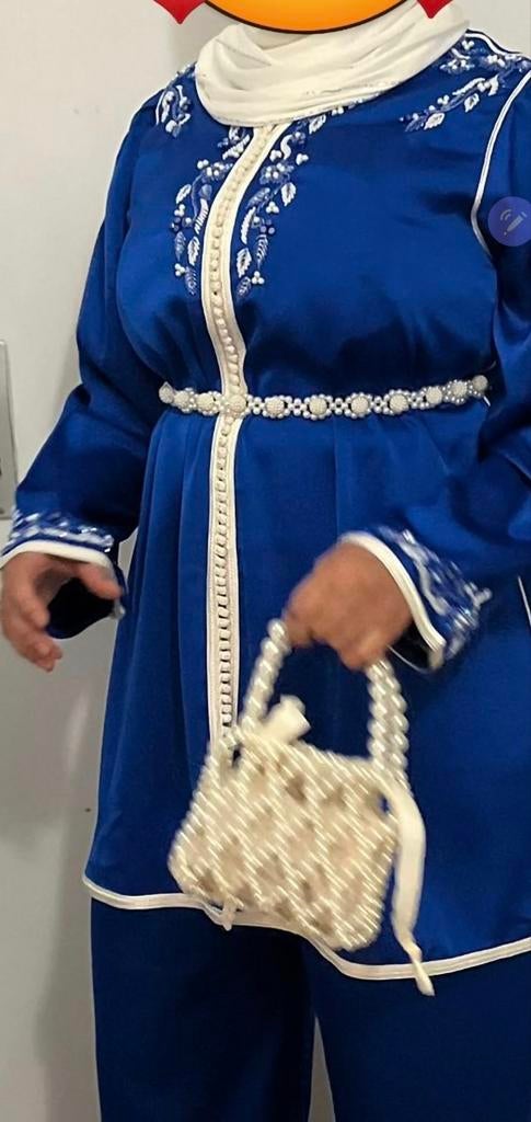 Blauwe jabador/caftan met witte details, Ophalen of Verzenden