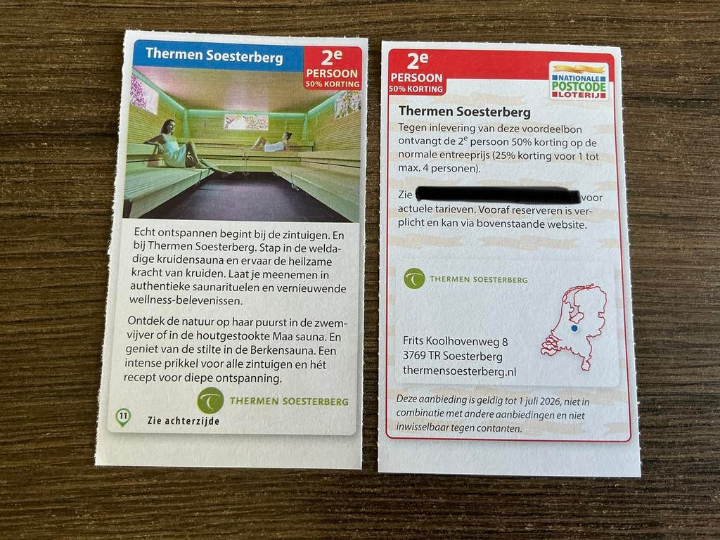 Kortingsbon voor sauna Thermen Soesterberg (KWF), Tickets en Kaartjes, Twee personen, Kortingsbon, Spa of Sauna