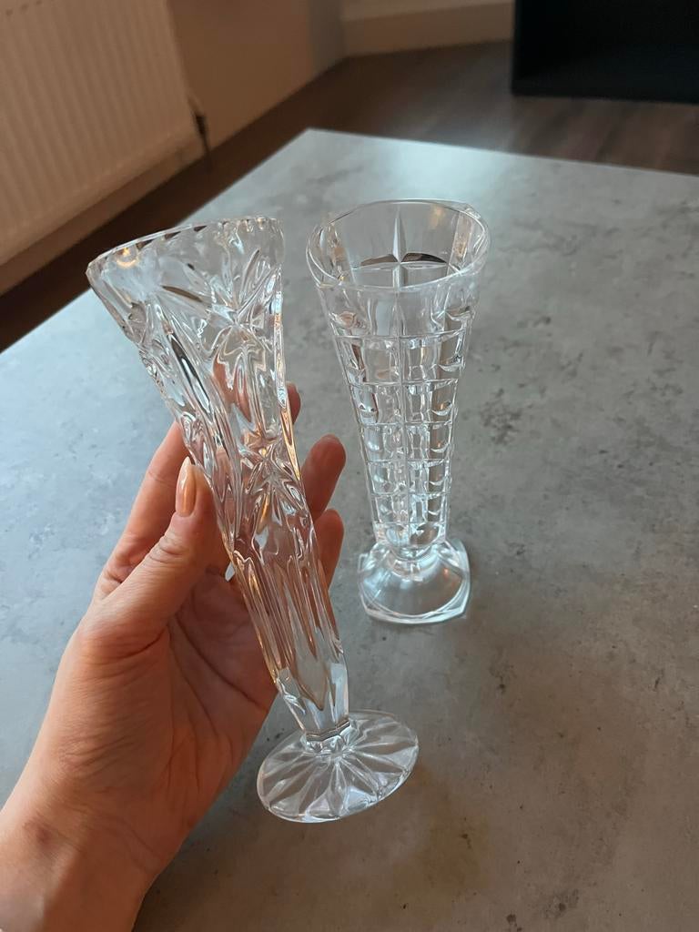 Set van 2 elegante kristallen vaasjes / glazen, Antiek en Kunst, Antiek | Glas en Kristal, Ophalen