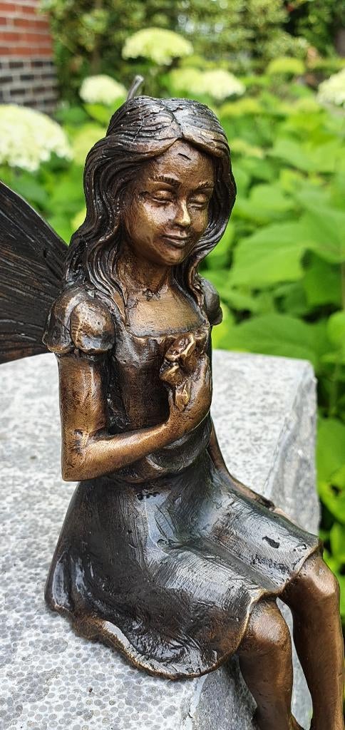 Bronzen beeld/ ELFJE met BLOEM /FEE / ENGEL, Ophalen of Verzenden, Brons