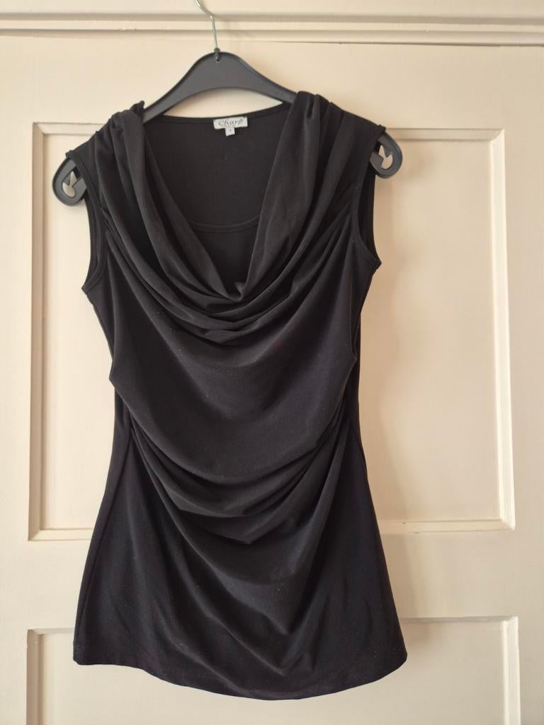 Zwart topje met watervalhals van Char, maat S, Zwart, Char, Ophalen of Verzenden, Gedragen