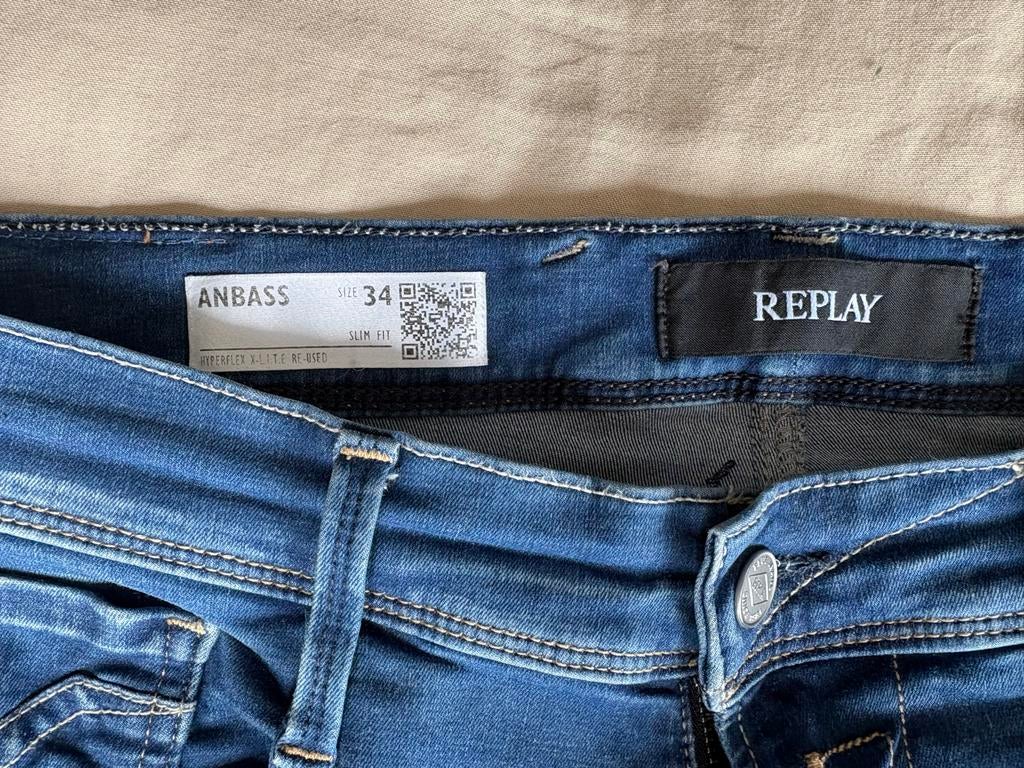 Replay Anbass W34L32 Slim Fit Jeans, Ophalen of Verzenden, Zo goed als nieuw, Blauw, W33 - W34 (confectie 48/50)