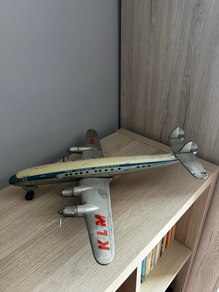 Antiek tinnen KLM vliegtuig, Verzamelen, Luchtvaart en Vliegtuigspotten, Ophalen of Verzenden, Gebruikt, Schaalmodel