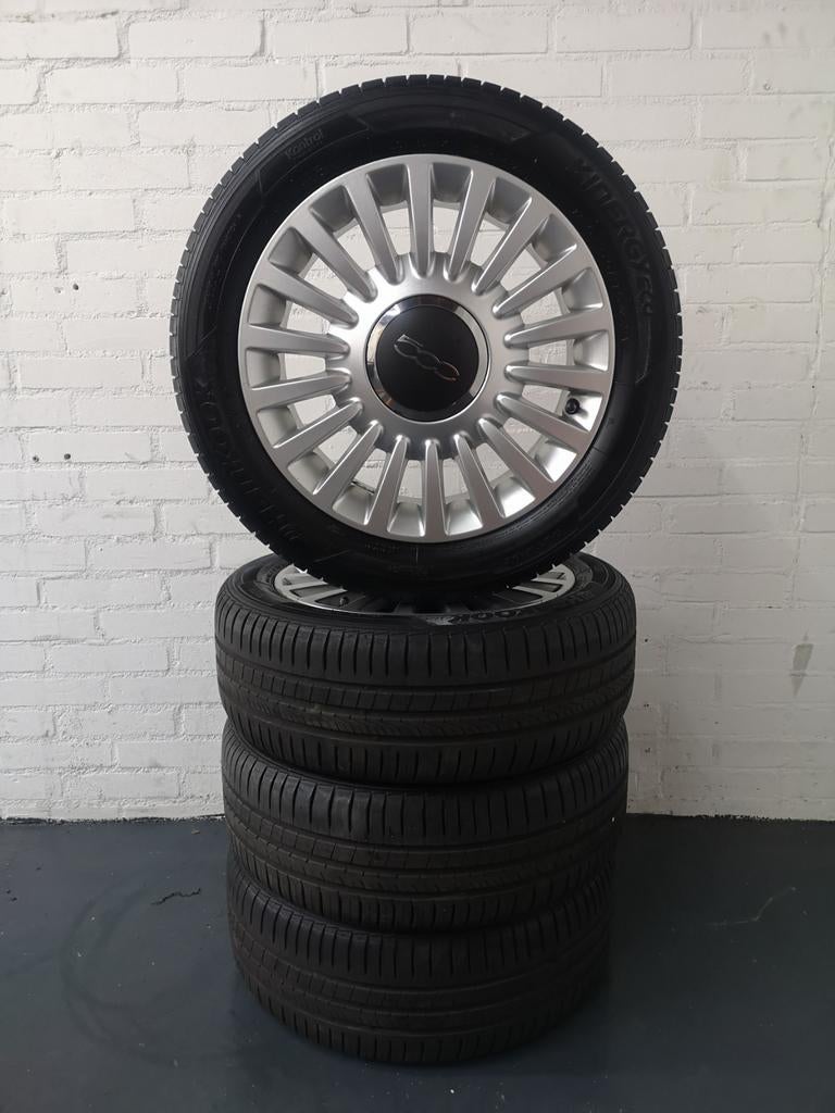 Fiat 500, 4x98, 185/55R15 Hankook Zomerbanden, Ophalen, Gebruikt, 15 inch, Banden en Velgen
