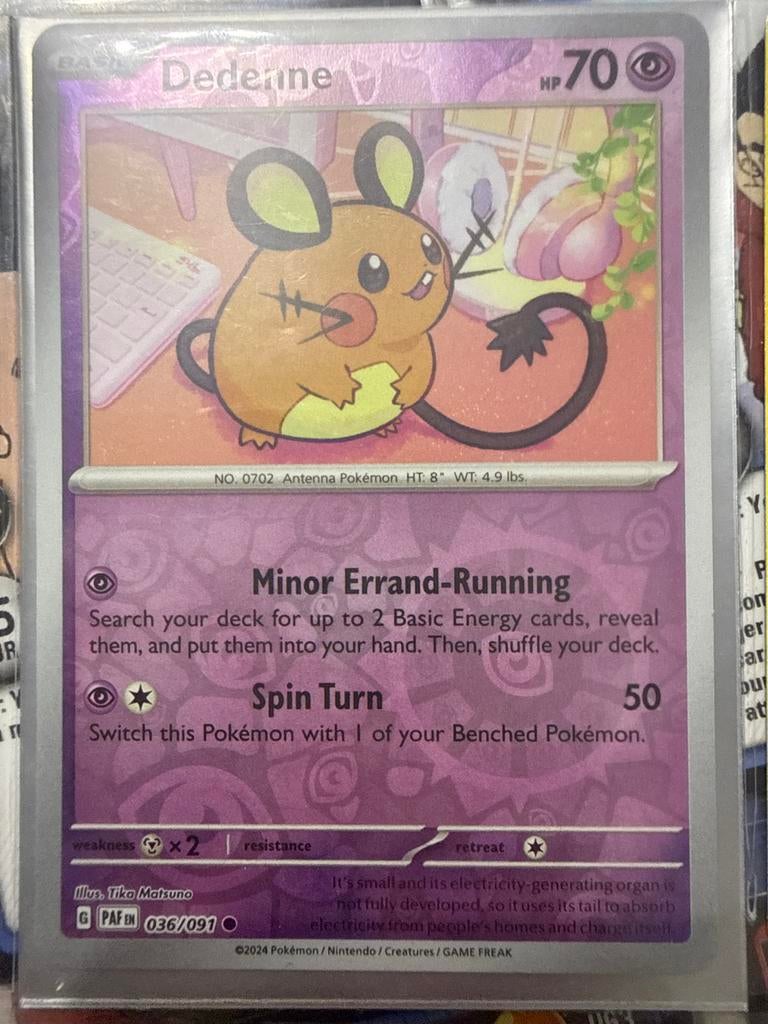 Dedenne Pokémon kaart 036/091, Ophalen of Verzenden, Gebruikt, Losse kaart, Foil