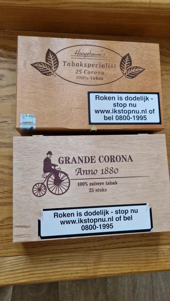 2 Houten lege Sigarendoosjes - Hoogeboom's & Grande Corona, Verzamelen, Blikken, Ophalen of Verzenden, Gebruikt, Overige