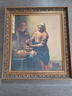 Brocante Antieke Houten Lijst met Replica Melkmeisje 50x58, Ophalen of Verzenden