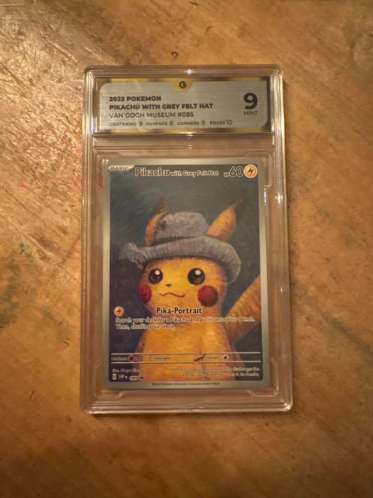 Pikachu with Grey Felt Hat Global Grading 9, Ophalen of Verzenden, Zo goed als nieuw, Losse kaart