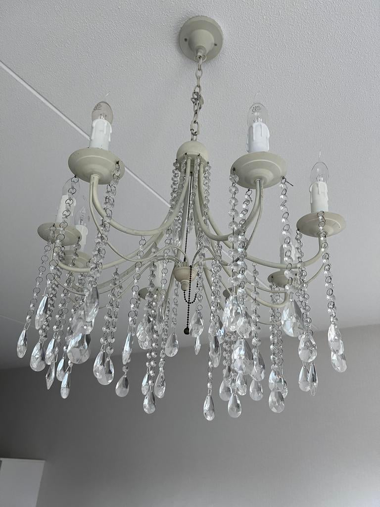 Kroonluchter met kristallen, Huis en Inrichting, Lampen | Kroonluchters, Ophalen, Zo goed als nieuw