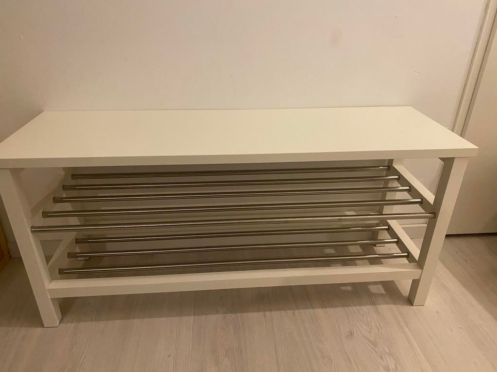 IKEA TJUSIG - Bank met schoenenopberger, wit, 108x34x50 cm, Huis en Inrichting, Ophalen, Zo goed als nieuw