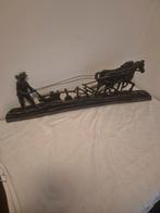 Mooi oud gietijzeren haardplaat met boer en paard, Ophalen of Verzenden