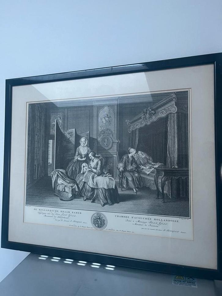 18e-eeuwse kopergravure (1757) “De Hollandsche Kraam Kamer”,, Antiek en Kunst, Kunst | Etsen en Gravures, Ophalen of Verzenden