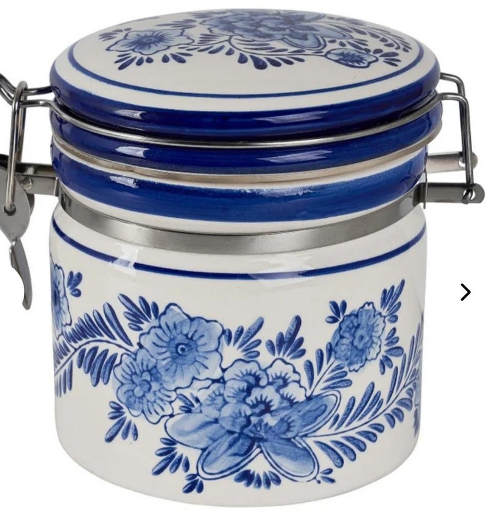 Mooie Delfts blauwe Voorraadpot Handgeschilderd, Huis en Inrichting, Ophalen of Verzenden, Overige materialen, Pot, Bus of Blik