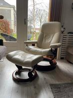 Stressless stoel met voetenbank - Crèmekleurig leer, Ophalen, Gebruikt, Overige kleuren, Leer
