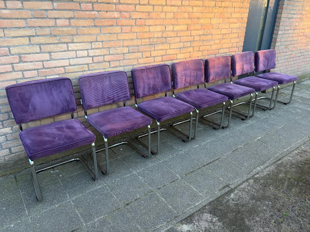 7 Zuiver Ridge Rib Ribstof Buisframe Stoelen, Huis en Inrichting, Stoelen, Ophalen, Overige kleuren, Zo goed als nieuw, Stof