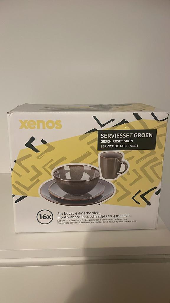 Xenos servies set groen 16-delig, Keramiek, Nieuw, Ophalen of Verzenden, Effen