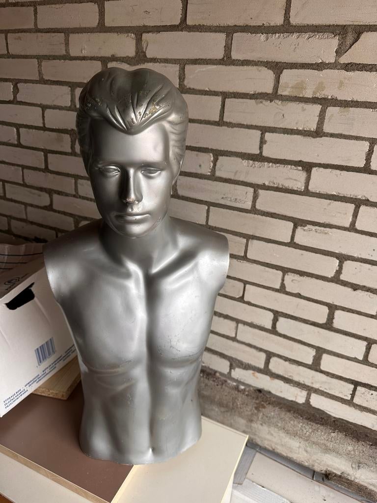 Zilverkleurige etalagepop bovenlichaam - Man, Diversen, Rommelmarktspullen, Ophalen