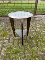 Bijzettafel Art-Deco stijl - hout glas metaal - 2x, Ophalen