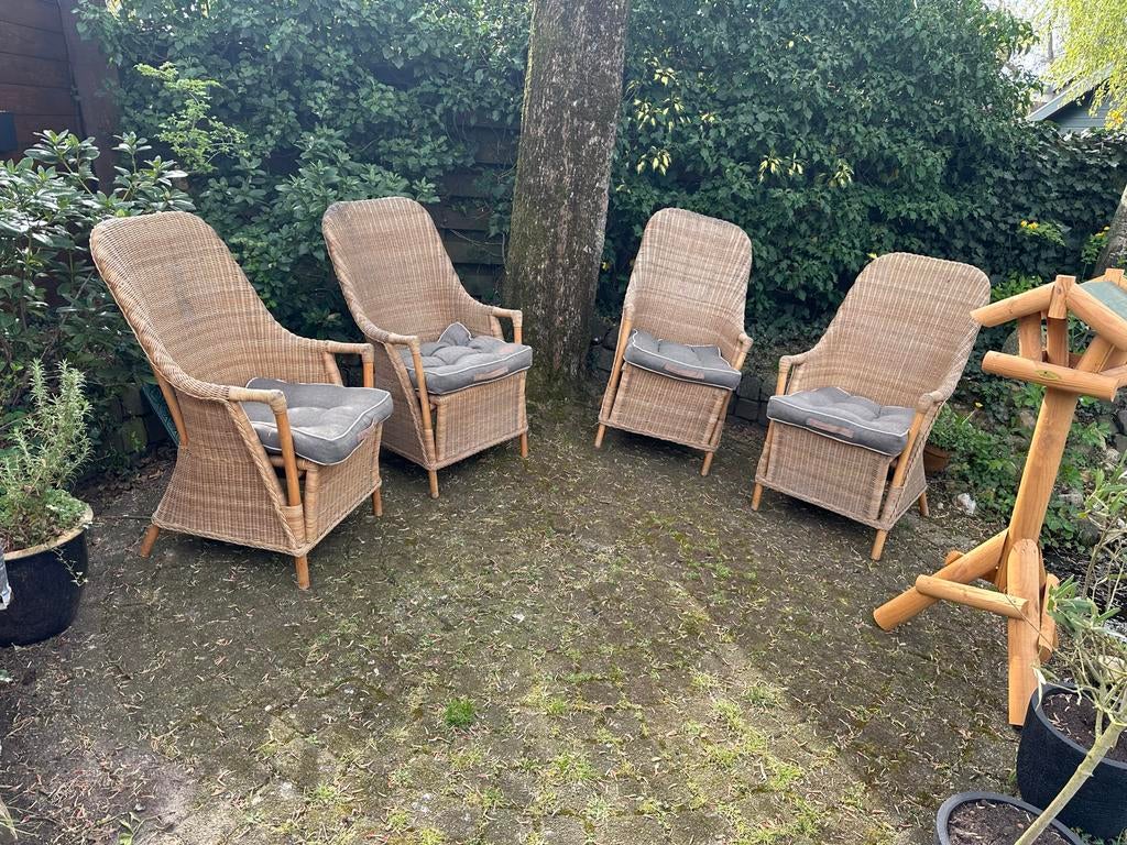 4 Rieten tuinstoelen, Tuin en Terras, Tuinstoelen, Ophalen, Gebruikt, Rotan