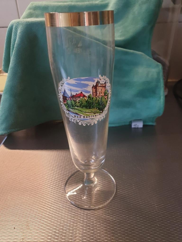 Bierglas met gouden randje alleen ophalen, Ophalen of Verzenden, Zo goed als nieuw, Glas of Glazen, Overige merken