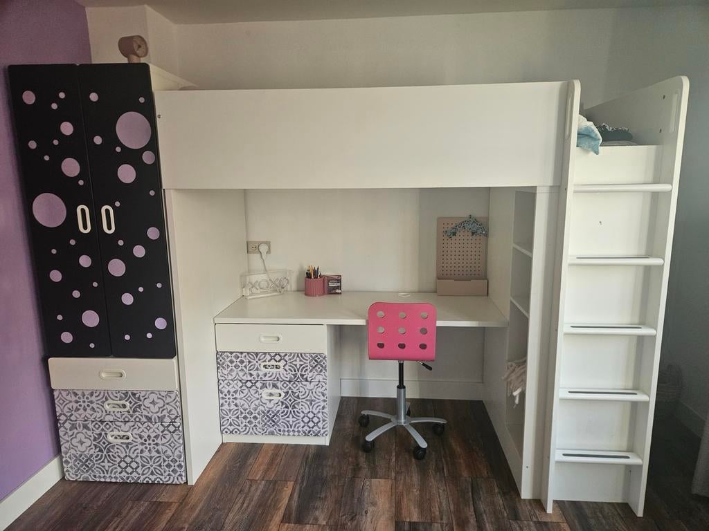 Ikea Smastad Hoogslaper met bureau ,kast - Wit/Zwart, Ophalen, Gebruikt, Hoogslaper