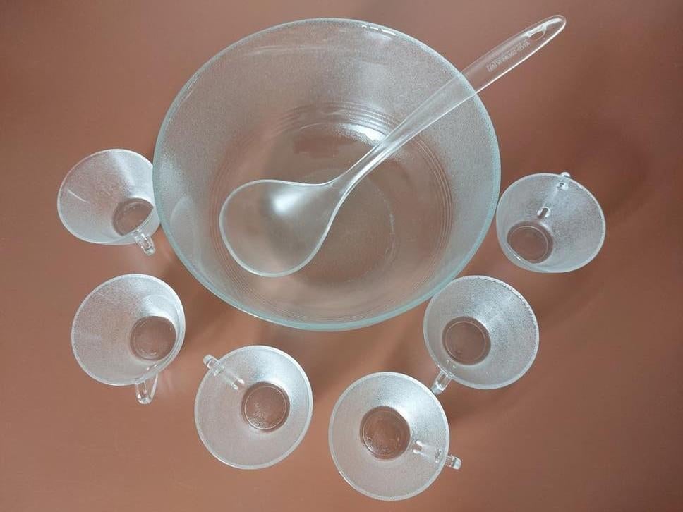 Matglazen sangria set: kom, 6 glazen en scheplepel, Ophalen, Gebruikt, Glas, Kom(men)