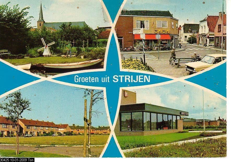 Ansichtkaart	Strijen	4-luik, Verzenden, 1960 tot 1980, Gelopen, Zuid-Holland