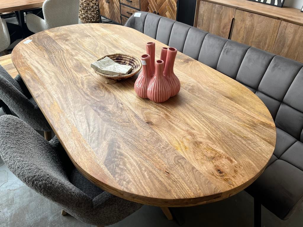 Magazijn Leegverkoop Eettafel ovaal mangohout matrix zwart, Hout, Nieuw, Ophalen of Verzenden, Info@wkhome.nl
