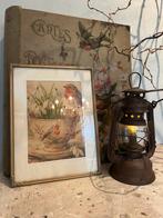 Antieke messing fotolijst, roodborstje en sneeuwklokjes, Ophalen of Verzenden