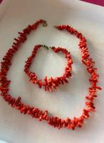 Vintage Koraal Ketting - Rode Koraal Chips + armband, Gebruikt, Ophalen of Verzenden, Steen of Mineraal, Met edelsteen