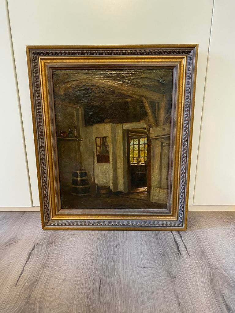 Alexander Cornelis Sleeswijk "Deur naar het buitenleven", Antiek en Kunst, Kunst | Schilderijen | Klassiek, Ophalen of Verzenden