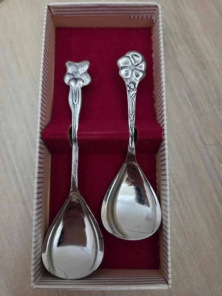 Elwezetta verchroomde suikerscheppen jaren '50/'60 in doos, Antiek en Kunst, Antiek | Bestek, Ophalen of Verzenden