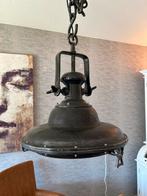 Zwarte Industriële Hanglampen met Zware Ketting en Glasplaat, Gebruikt, 50 tot 75 cm, Industrieel., Ophalen of Verzenden