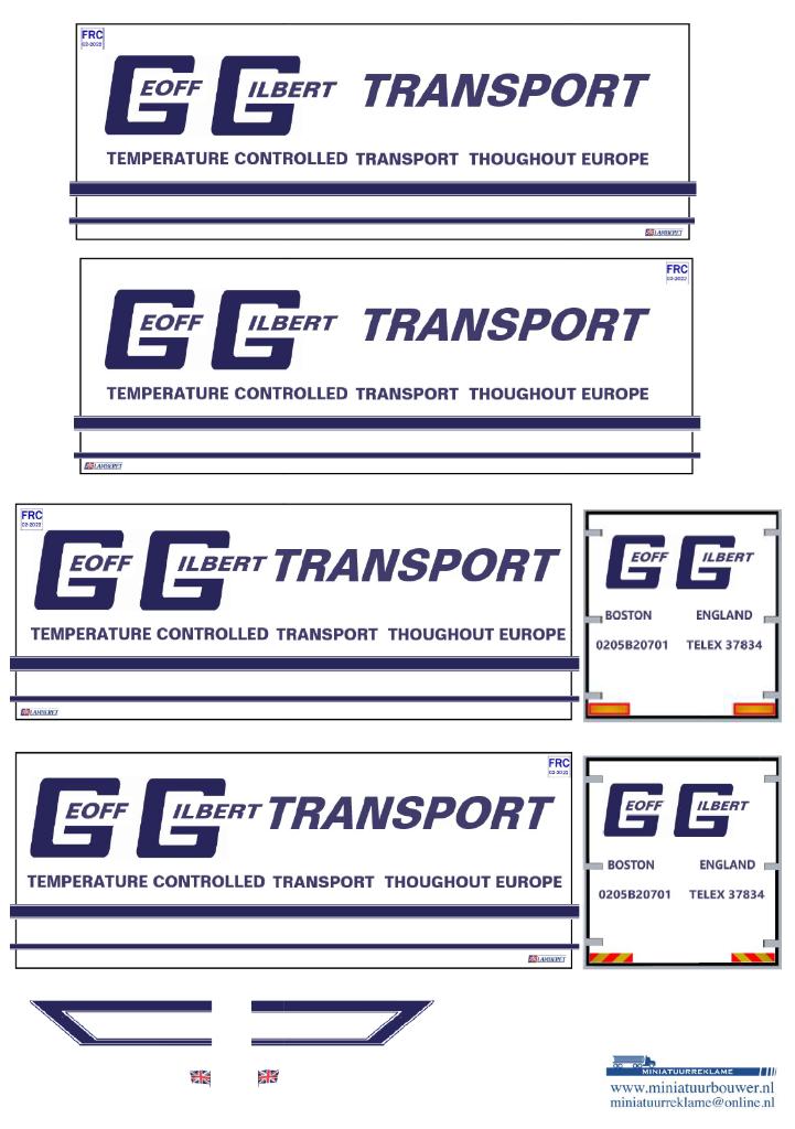 Vrachtauto decal 1:50 Geoff Gilbert International ( combi ), Verzenden, Nieuw, Bus of Vrachtwagen, Overige merken