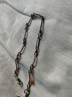 Antieke zilver horlogeketting met T-bar en rozenkwarts kraal, Overige merken, Zakhorloge, Gebruikt, T